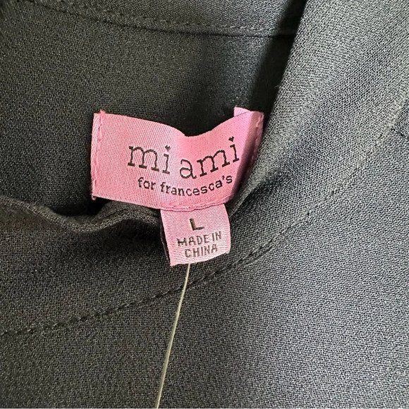 NWT Francesca’s Mi Ami Black Keyhole Wrap Dress Chiffon Sheer Sleeves Large Mock - Picture 12 of 15